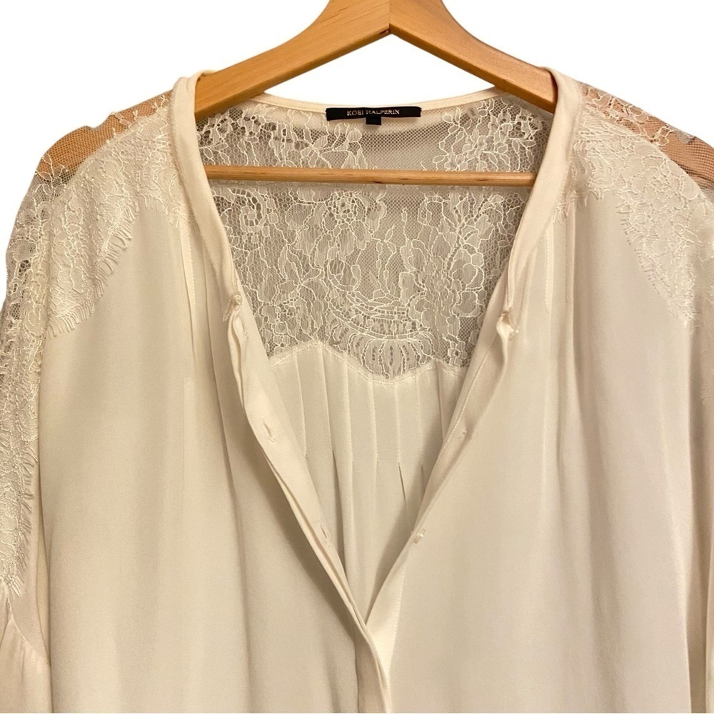 Kobi Halperin Valentina Balloon Sleeve Ivory Silk Blouse with Lace - Picture 13 of 14